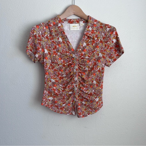 Floral Ruched Button-Up - Maeve - Picture 2 of 7